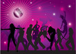 Vector background with people dancing in night club