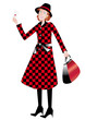 Femme rousse en manteau rouge et noir amoureuse