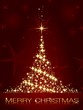 Dark red Christmas card with shining golden Christmas tree