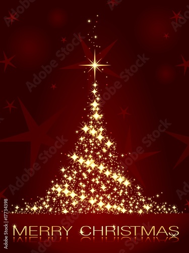 Vector: Dark red Christmas card with shining golden Christmas tree Dark red Christmas card with shining golden Christmas tree