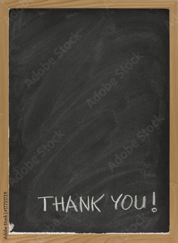 Photo: thank you on blank blackboard thank you on blank blackboard