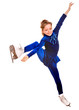 Girl in blue sport dress on skates.Isolated.