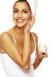 Portrait of Beautiful brunette woman doing daily morning routine