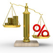 Cashes and percent on weights. Isolated 3D image