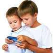 boys playing portable video game boys playing portable video game