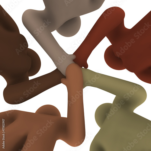 Illustration: Diverse People Joining Hands - From Below Diverse People Joining Hands - From Below