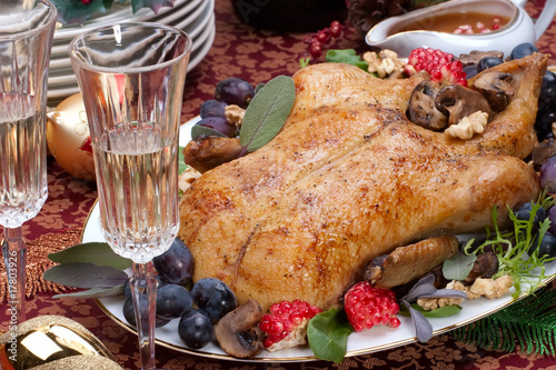 Christmas duck on holiday table Christmas duck on holiday table