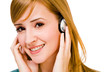Latin American woman wearing headphones Latin American woman wearing headphones