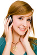 Caucasian woman wearing headphones Caucasian woman wearing headphones