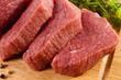 Raw beef on cutting board