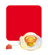 Tea in a glass cup with a package expecting