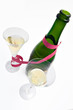 Two  champagne glasses and bottle with  providing
