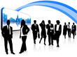 Illustration of business people and city