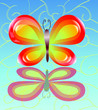 Vektor: Orange butterfly in blue background Orange butterfly in blue background