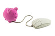 Piggy bank with computer mouse. Clipping path included.