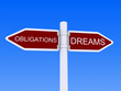 Dreams Obligations sign post