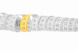 Black and white rolled measuring tape with colored section