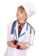 Child in costume of doctor. Isolated.
