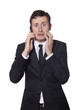 afraid looking businessman with a phone
