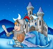 Castle and knight in winter landscape Castle and knight in winter landscape