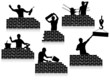 Workers silhouettes close-up and construction wall Workers silhouettes close-up and construction wall