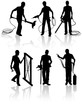 Isolated construction workers silhouettes with different tools Isolated construction workers silhouettes with different tools