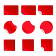 Set of red, realistic vector stickers with peeling corners.