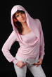 woman in pink shirt