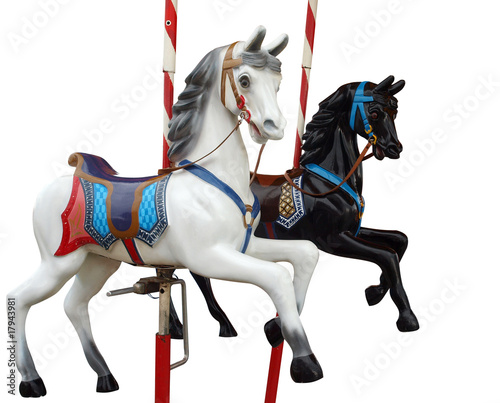 Photo: Two Merry-Go-Round Horses with path Two Merry-Go-Round Horses with path
