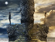 Foto: Mixed Race couple standing on opposite sides of rock ledge Mixed Race couple standing on opposite sides of rock ledge