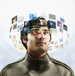 Man with images circling head
