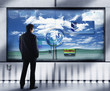 Businessman looking at interactive video display