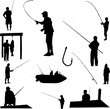 fishermen and fishing equipment - vector