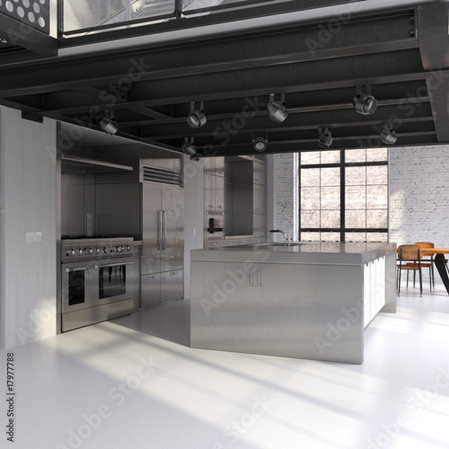Illustration: Modern steel kitchen in converted industrial loft Modern steel kitchen in converted industrial loft
