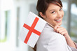 Cute happy woman with England's flag