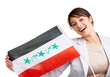 Young woman displaying an Iraqi flag against white background