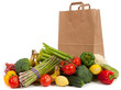 Assorted vegetables with a grocery sack