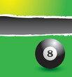 Eight ball on green ripped banner