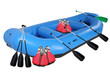Blue rafting boat with equipment