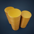 Three high stacks of blank golden coins Three high stacks of blank golden coins