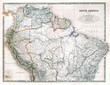 Vintage South America map, printed in 1875.