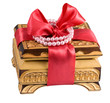 Wood gift casket with bow