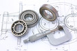 Ball bearings with micrometer on technical drawing Ball bearings with micrometer on technical drawing