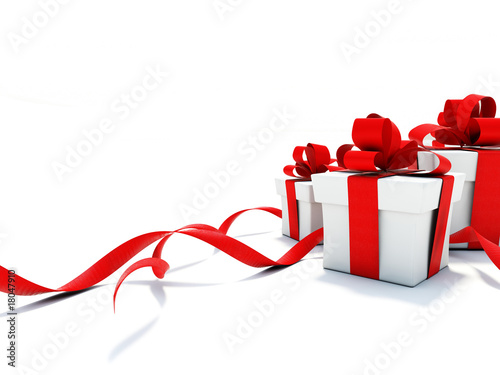 Illustration: Gifts with red ribbons isolated on white Gifts with red ribbons isolated on white