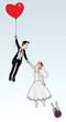 Just married couple flying