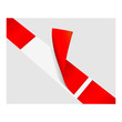 Red realistic vector sticker with peeling corners.