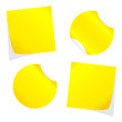 Set of yellow, realistic vector stickers with peeling corners.