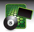 Eight ball on green hexagon advertisement