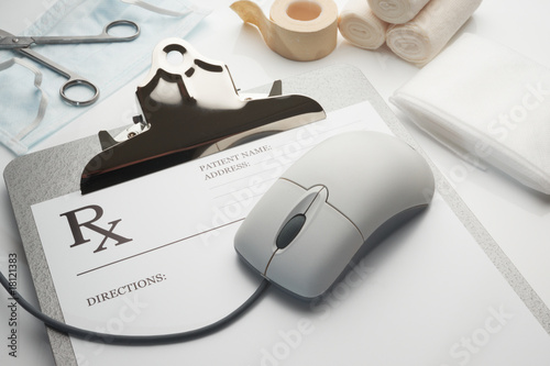 Photo: Online rx prescription concept clipboard Online rx prescription concept clipboard