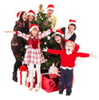 Group people, children in santa hat with christmas tree. Group people, children in santa hat with christmas tree.
